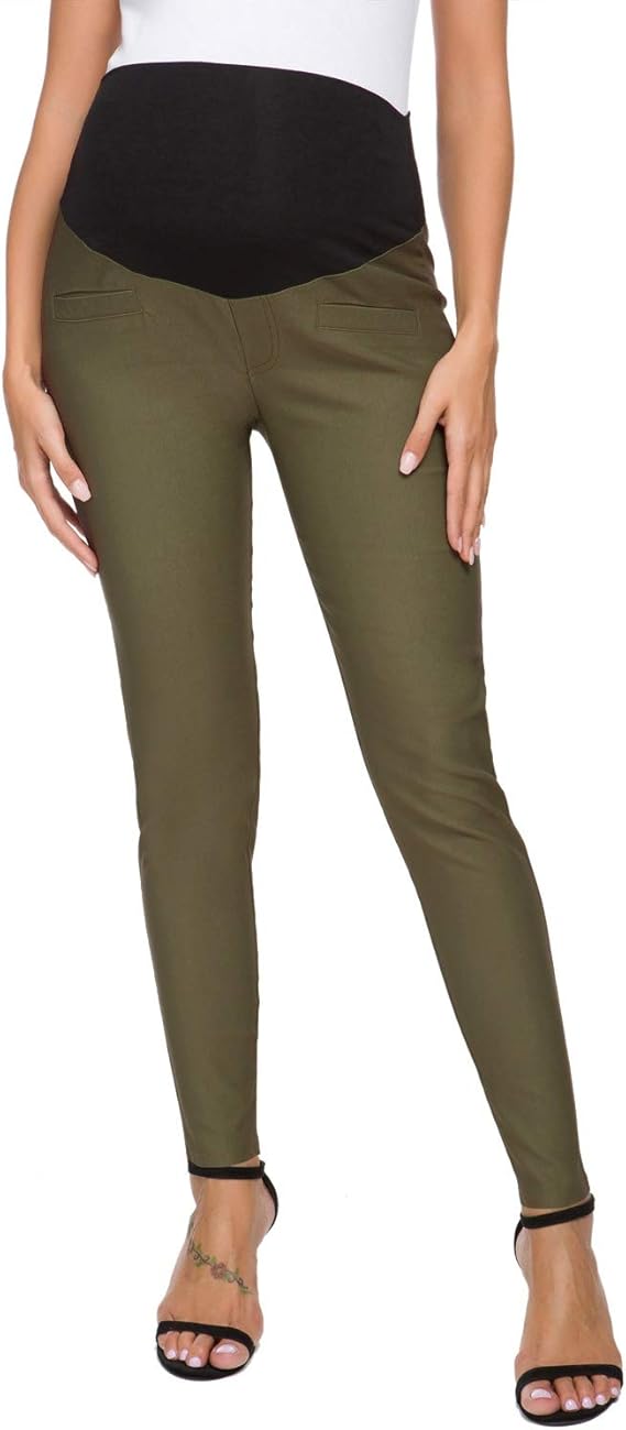 love2mi 女士孕妇裤腰高腰直筒工作裤孕妇裤 军* x-large